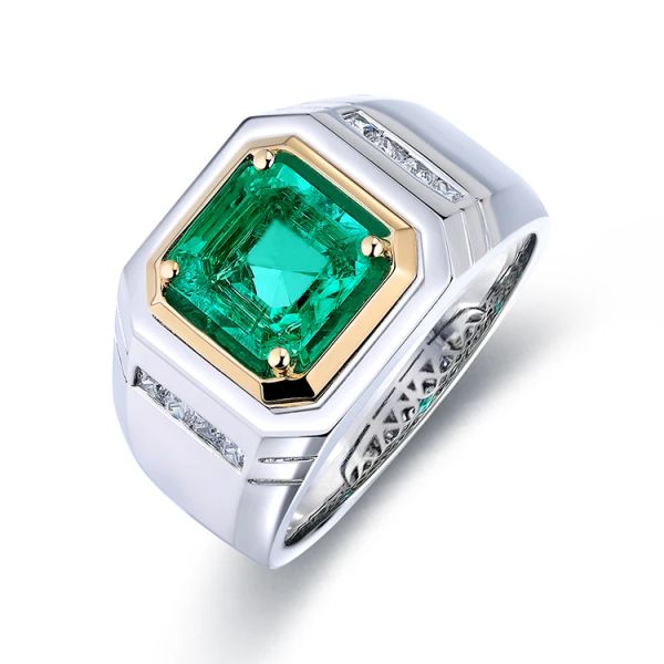 Anneaux Zhanhao Wholesale Lab Labor Grown Emerald Men Ajustement Taille S925 Bague de bande en argent sterling avec pierres pour hommes