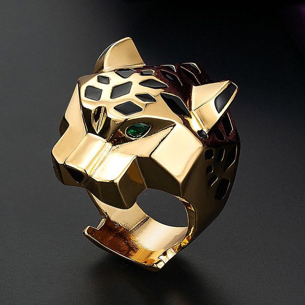 Anillos Zlxgirl Luxury Luxury Gold Green Green Eye Big Leopard Animal Finger Ring For Woman Man Gift Brand Enamelo Animal Aneis Punk Rings