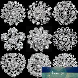 Rinhoo Crystal Silver Plated Flower Broches Rhinestone Broche Pins Vrouwen Mannen Bruiloft Banket Boeket Broche Pin Sieraden Fabriek Prijs Expert Design Quality