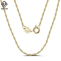 Rinntin 14K Gold 925 Serling Silver 15 mm Chaîne de corde Singapour Twisted Diamondcut Collier de base pour femmes bijoux SC02 240422