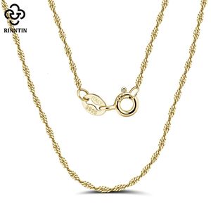 Rinntin 14k goud 925 Sterling zilver 15 mm gedraaid Singapore touwketen Diamondcut dunne basis ketting voor vrouwen sieraden SC02 240422