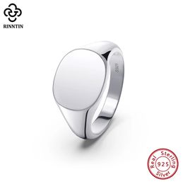 Rinntin 925 sterling zilveren klassieke eenvoudige effen ovale zegelbandring voor mannen bruiloft verklaring belofte ring sieraden NMR02 240125