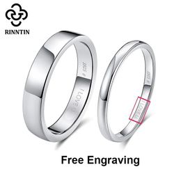 Rinntin 925 Silver Silver DIY Gravé Couple de couple Amoureux Amourts Personnalisés Assorties Bands de mariage ANNIVERSAIRES Cadeaux de bijoux fins 240430