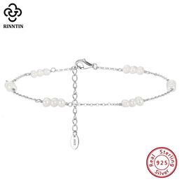 Rinntin 925 Sterling Silver Natural Pearls enkelbanden voor vrouwen Fashion Foot Bracelet Enkle Riets Summer Jewelry SA36 240408