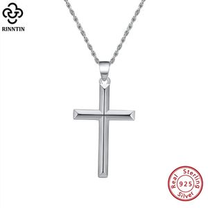 Rinntin 925 Sterling Silver Simple Cross Pendant for Women Men Pure Silver Fashion Christian Religious Jewelry Chain Gift Snmn01 240409