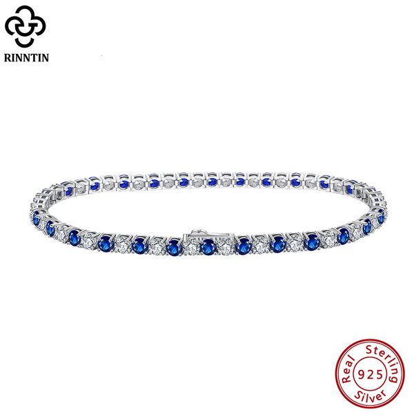 Rinntin 925 Bracelet de Tennis en argent Sterling pour femmes m saphir clair zircon cubique chaîne de luxe bijoux SB137 240105