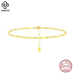 Rinntin 925 STERLING SIGLE CADA NUGGET CHANDA PARA MUJERES Pulseras de pie de oro de 14k Goldia de oro Joyas SA57 240412