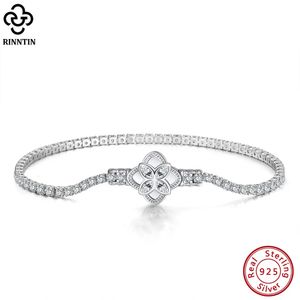 Rinntin – Bracelet de Tennis en argent Sterling 925, trèfle rotatif Unique, zircone cubique de 2mm, bijoux en chaîne pour femmes SB140 240105