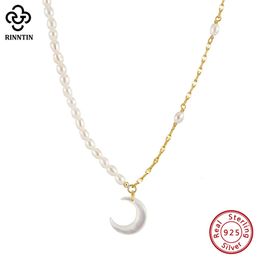 Rinntin 925 Collier de chaîne de perle vintage en argent sterling avec un pendentif coquille de 13 mm exquis pour les bijoux de fête des femmes GPN53 240425