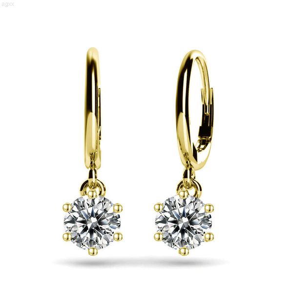 Rinntin Ge01-pendientes colgantes de diamante de moissanita para mujer, Color brillante, Vvs, oro sólido de 14k y 18k, aro pequeño