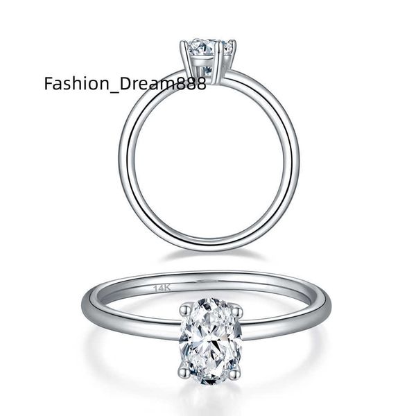 RINNTIN GR07 Bande Mince en Or Massif 14K 18K Taille 4-11 D Couleur VVS 1.0ct Solitaire Ovale Moissanite Bague de Fiançailles