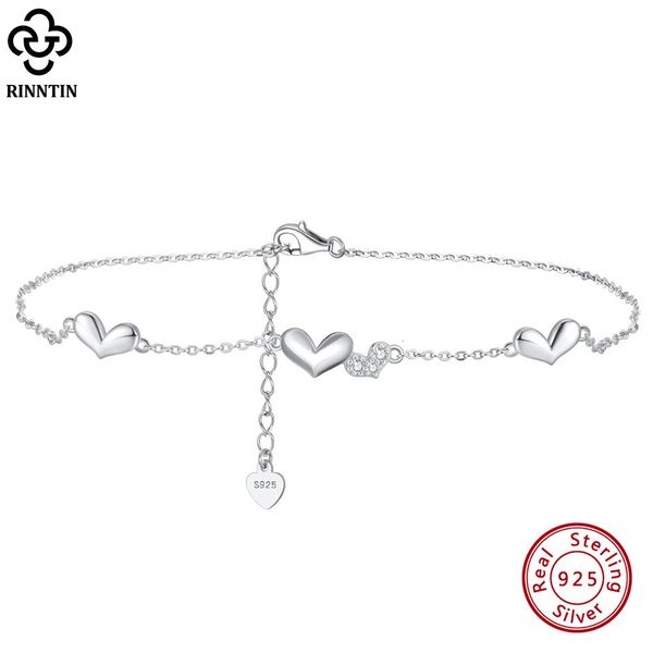 Rinntin Love Heart Chain Anklets for Women 925 Sterling Silver Fashion Summer Summer 14k Gold Foot Store Straps Jewellry Sa30 240408