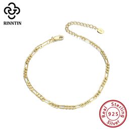 Rinntin Real 925 Sterling Silver Top Kwaliteit 14K Gold Ploated Figaro Anklet Chain For Women Girls Daily Foot Main Juwelse SA07 240412