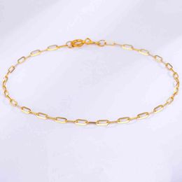 RINYIN – Bracelets de cheville en or jaune 18K, bijoux fins, 9 "-11" (23-28cm), 100%, brillant, chaîne à maillons rectangulaires oblongs, goutte