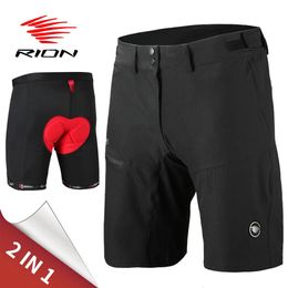 Rion Cycling Shorts Men Detachable Gededed Undershorts MTB Mountain Bike Wear -zakken snel droge ademende heren panty's 2 in 1 240408