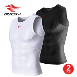 Rion Heren Tanktop Fitness Shirt 2 Pack Athletic Compressie onder basislaag Sport Vest Spieroverhemden Mouwloze Gym Training 240506