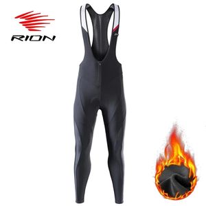 RION Hommes Hiver Thermique Polaire Cyclisme Pantalon À Bretelles VTT Fermeture Éclair Collants De Cyclisme Pro Team Gel Rembourré VTT Vélo Pantalons Longs 240322