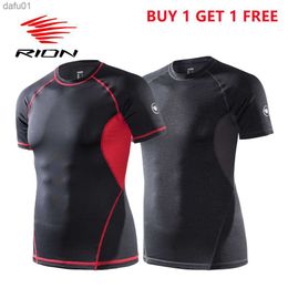 RION Sportswear Gym T Shirt Hombres Fitness Shirts Compre 1 Obtenga 1 Gratis Bodybuilding Sport Men Running Man Workout Shirt 2 Pack L230520