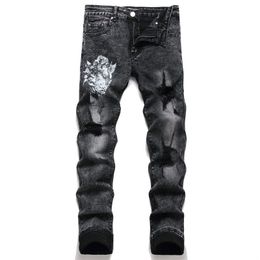 Rip jeans designer jeans vrouw heren jeans broek gescheurd High Street modemerk Pantalones Vaqueros Para Hombre motorfiets borduurwerk trendy lang hiphop met gat