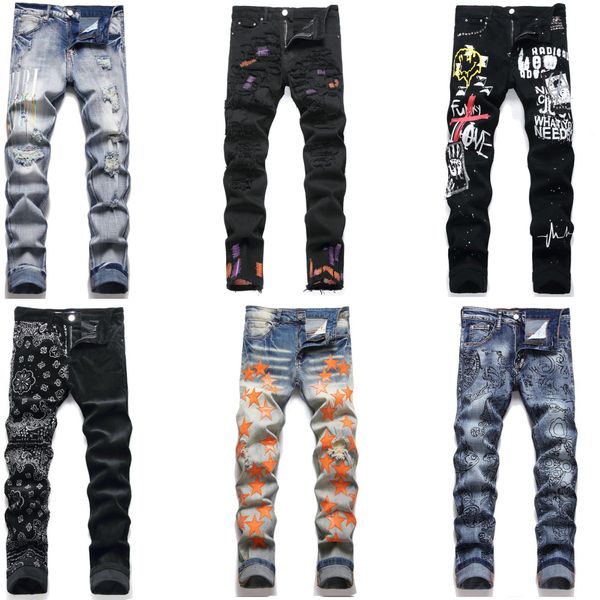 rip jeans hombre Casual Streetwear Mens amiiiri Jeans Black Slim Fit Men Autumn Letter Masculina Jeans Pantalones Trendy Dance Club Skinny Toursers KOKO mujer jeans de diseñador