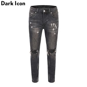 Ripped Denim Pants Foil Paint Splatter High Street Herenbroek Mode Vernietigde Jeans Zwart Blauw 210603