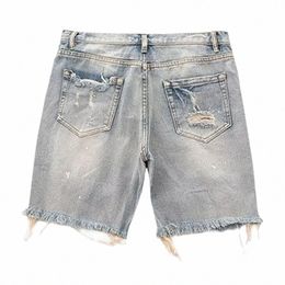 Holes Ripped Holes Men's Summer Distred Denim Shorts élégants Butt Fly Multi-Pocket Design Slim Fit pour la jeunesse R6GF #