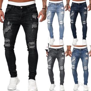 Geripte jeans 4xl designer heren trend knie scheurde noodlijdende ritssluiting street heren denim broek