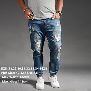 Gescheurde jeans voor Men Blue Black Denim Mens Jean Homme Harem Hip Hop Plus Size Broek 44 46 48 Mens Uomo Fashions Jogger Broek CX200825