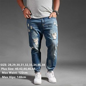 Gescheurde jeans voor Men Blue Black Denim Mens Jean Homme Harem Hip Hop Plus Size Broek 44 48 Uomo Fashions Jogger broek 211111