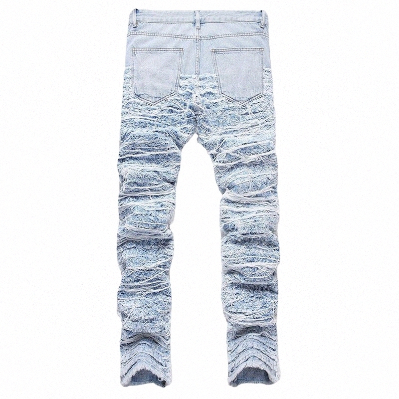 Jeans déchirés pour hommes Coupe régulière Denim empilé Slim Denim Distred Pantalon détruit Mens Wed Jeans avec trou O1PE #