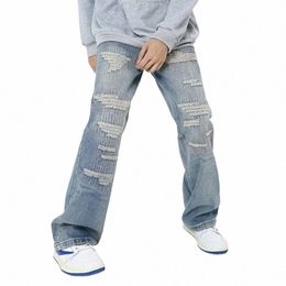 Ripped Jeans voor Vrouwen Fi Wo Vintage Streetwear Blue Jeans Vrouwen Rechte Losse Y2K Denim Wijde Pijpen Jeans 5035 z956 #