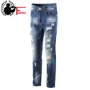 Ripped Jeans Mannen Blauw Mannelijke Rechte Denim Biker Broek Jogger Distressed Broeken Gat Maat 36 38 40 42 Wholesale Kleding 210518