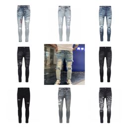 Geripte jeans miri jeans heren jeans ontwerper jeans knie mager rechte maat 29-40 motorfiets trendy lang rechte gat high street denim