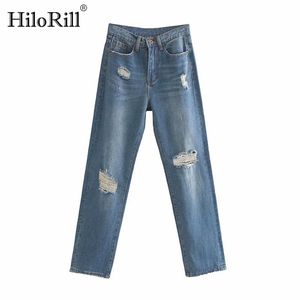 Gescheurde Jeans Broek Voor Vrouwen Hoge Taille Streetwear Cowboy Broek Losse Casual Lange Dames Bottoms Jean Femme 210508