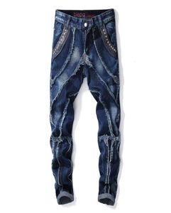 Patch de personnalité de couture déchirée pour hommes Slim Fashion High Street Style Pantalon de jean mâle effiloché