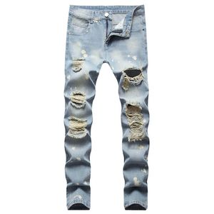 Jeans décontractés déchirés et lavés pour jeunes pantalons nostalgiques pour hommes223B