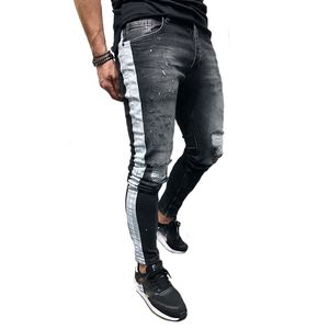 Jeans rayés déchirés pour hommes Stretch Slim Fit Skinny Denim Pantalons Hip Hop Style Pantalons