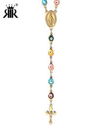 Rir Jésus Christ Evil Eye Perle Catholic Rosaire religieux long Collier Collier en acier inoxydable Men Femmes 245c24412917410322