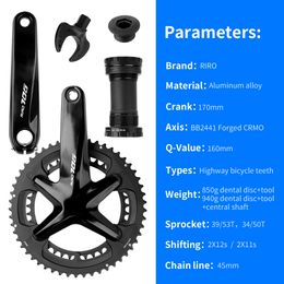 RIRO 706 Road Bike Intergrated Crankset 170mm 110BCD 53-39T / 50-34T Double chaîne de chaînes Sprocket Hollow Road Theel