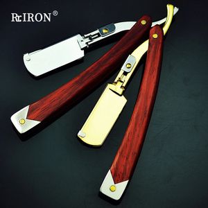 RIRON Kapper Redwood Handvat Scheermes Voor Heren Gezicht Scheren En Ontharing Handleiding Opvouwbare Scheerapparaten Mes 240112