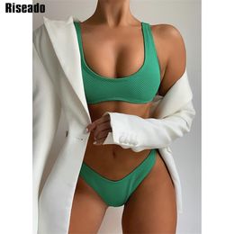 Riseado Push Up Women's Swimwear Sexy Bikini Vrouwen Zwempakken Hoge Cut Thong Biquini Green Bathing Suit Summer Set 210621