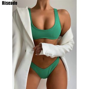 Riseado Push Up Women's Swimwear Sexy Bikini Vrouwen Zwempakken Hoge Cut Thong Biquini Green Bathing Suit Summer Set 210621