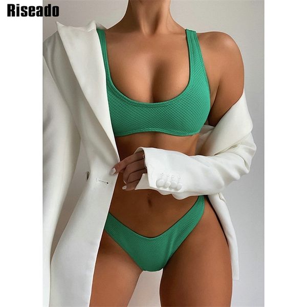 Riseado Push Up femmes maillots de bain Sexy Bikini femmes maillots de bain coupe haute string Biquini vert maillot de bain été ensemble 210712