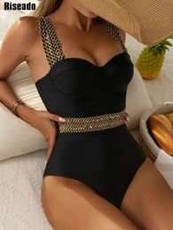 Riseado Sexy Push up Swimsuit Swimwear Women 2023 Black Bathing Issue Stitch Detail OnePieces nageant pour 240409