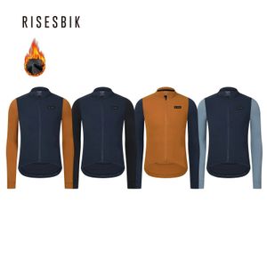 Risesbik Winter Mens Cyling Vêtements Thermal Fleece Cycling Jersey Pocket Softshell Veste à vélo de vent Men 240318