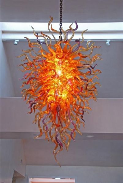 Lámparas colgantes Sol naciente Candelabros de vidrio soplado a mano Lámpara de araña de estilo americano moderno Iluminación artística dorada Luces interiores para decoración de la casa