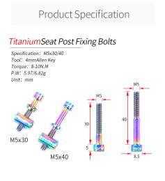 Risque 2pcs M5 * 30 mm M5x40 mm en alliage titane bicyclette poteau poteaux MTB Mountain Road-Road-Nut Rendoir pour les vis de tube de selle