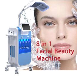 Revitalizador de piel LED fotodinámico de 6 colores sin riesgos 8 en 1 Dermoabrasión hidrafacial Pulverizador de agua con oxígeno Hidratante facial Blanqueamiento Máquina depuradora con ultrasonido biológico