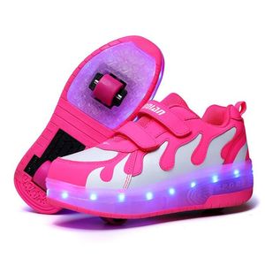 RISRICH Kids LED usb carga zapatos con ruedas que brillan intensamente iluminan las zapatillas de deporte luminosas con ruedas niños patines con ruedas zapatos para niños niñas LJ200907