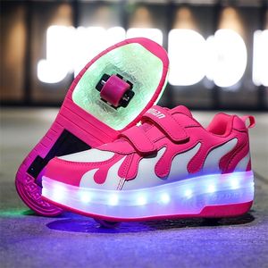 RISRICH Enfants LED chaussures à roulettes de charge usb incandescent allument des baskets lumineuses avec des roues enfants chaussures de patin à roulettes pour garçon filles LJ201027